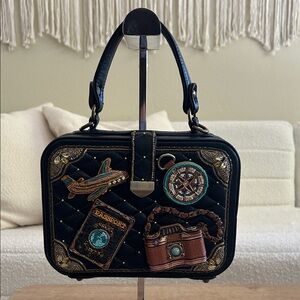 Mary Frances Bucket List Beaded Top Handle Travel Theme Handbag, Multi